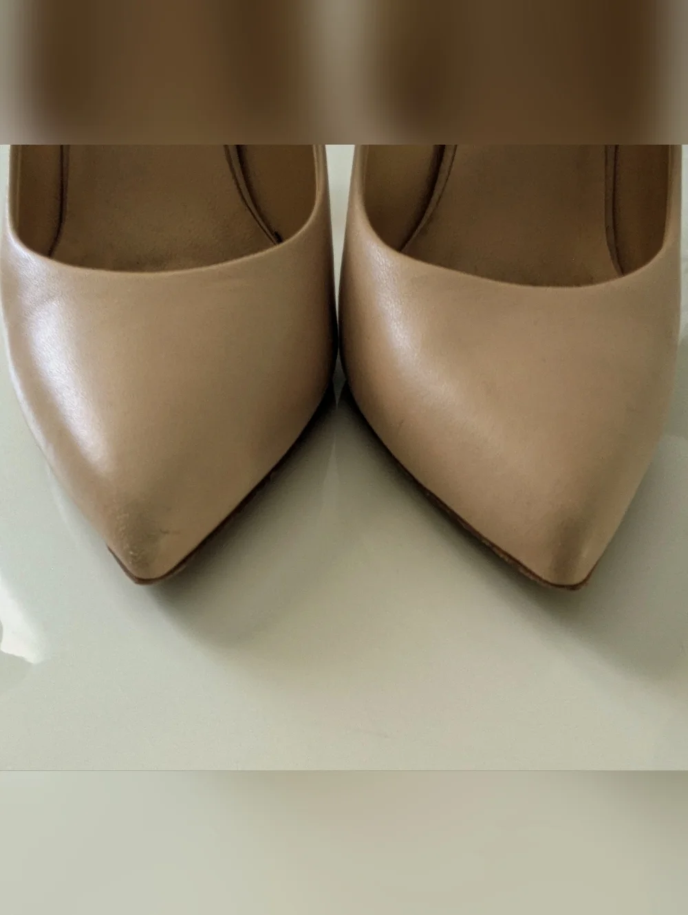 Nude Pointed-Toe High Heel Pumps Leather